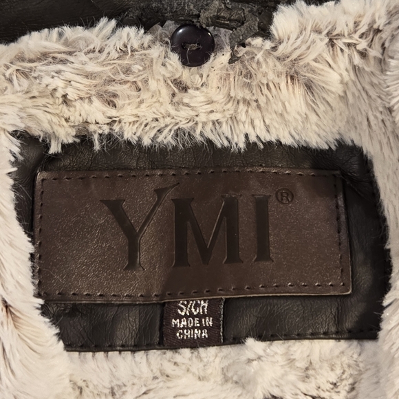 YMI Women's Faux Leather Fur Lined Bomber Motorcycle Full Zip Jacket Small - Picture 9 of 15